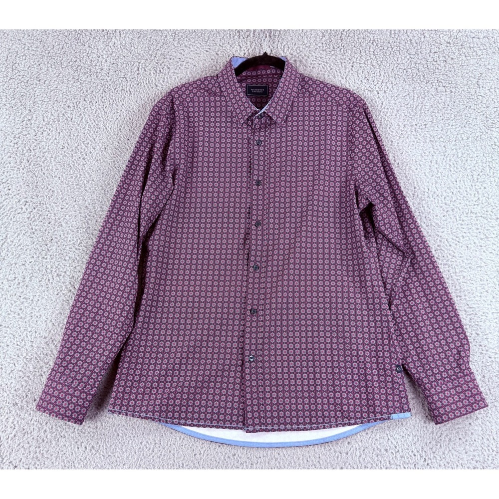 7 Diamonds Liberty Shirt Mens M Burgundy Geometric 4-Way Stretch SMK-7459